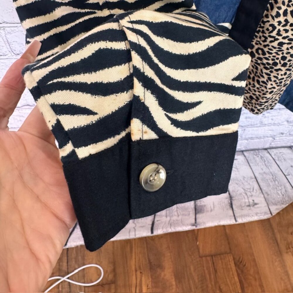 Animal Print Patchwork Shacket | Zebra & Leopard Print | Denim Look | Size 1X/2X - Picture 8 of 9
